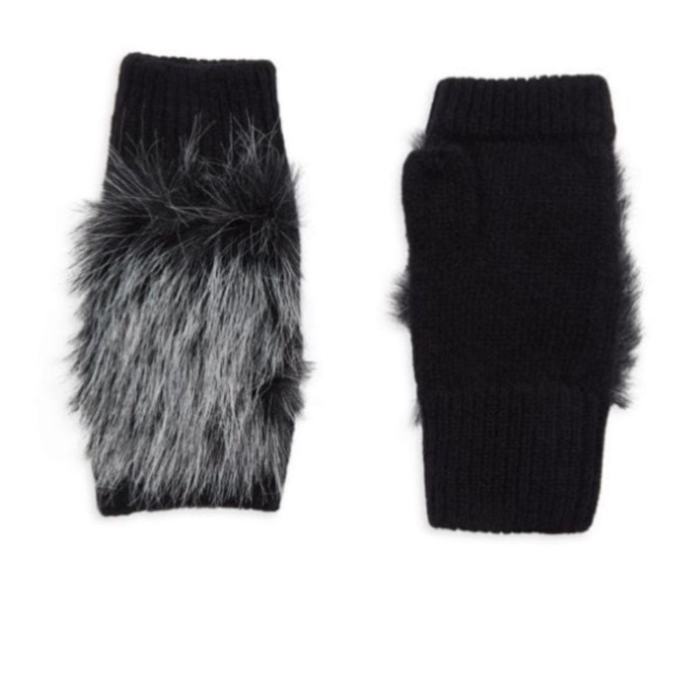 NEW! Adrienne Landau Faux Fur Fingerless Gloves *Black Snow*